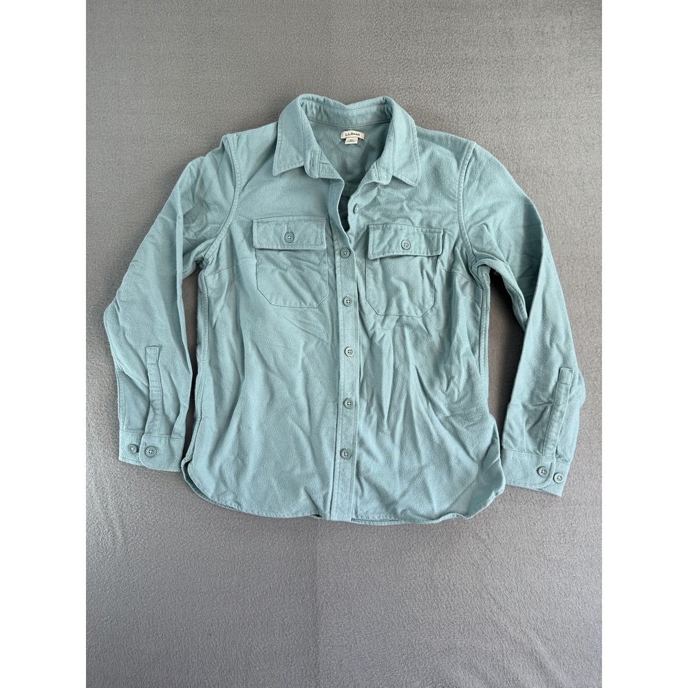 L.L. Bean Womens XS Petite Green Flannel Button Up Long Sleeve Shammy 518536